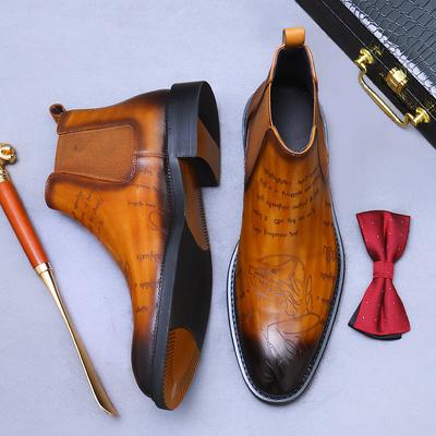 Handmade High-top Cowhide Leather Alphabet Business Dress Formal Boots Men's Leather Chelsea Boots British Trend Men's Boots