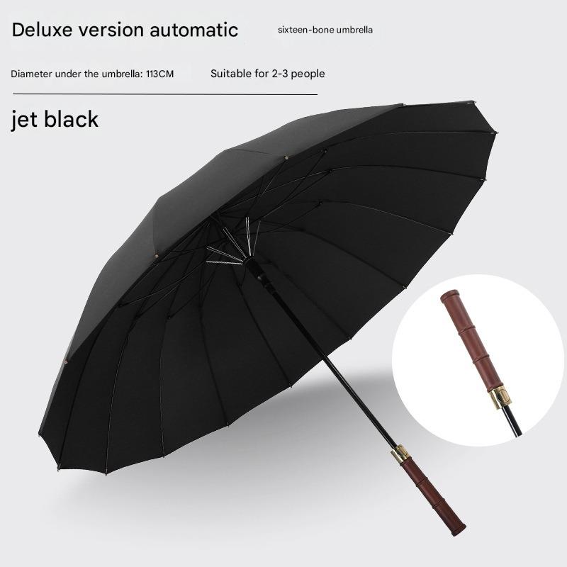 16 Bone Long Wooden Handle Windproof Retro Straight Umbrella Men's Large Reinforced Thickened Strong Business Gift Golf Umbrella