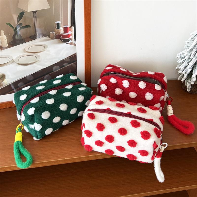 Christmas Style Makeup Bag Dot Cosmetic Pouch With Handle Gift For Women Large Capacity Travel Toiletry Wristlet Purse Organizer