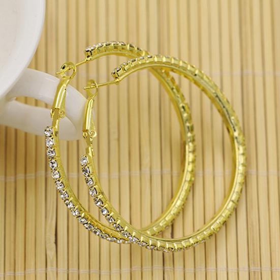 1 Pair Cirle Earrings Rhinestone Decor Jewelry Alloy Women Big Hoop Earrings for Birthday Pary