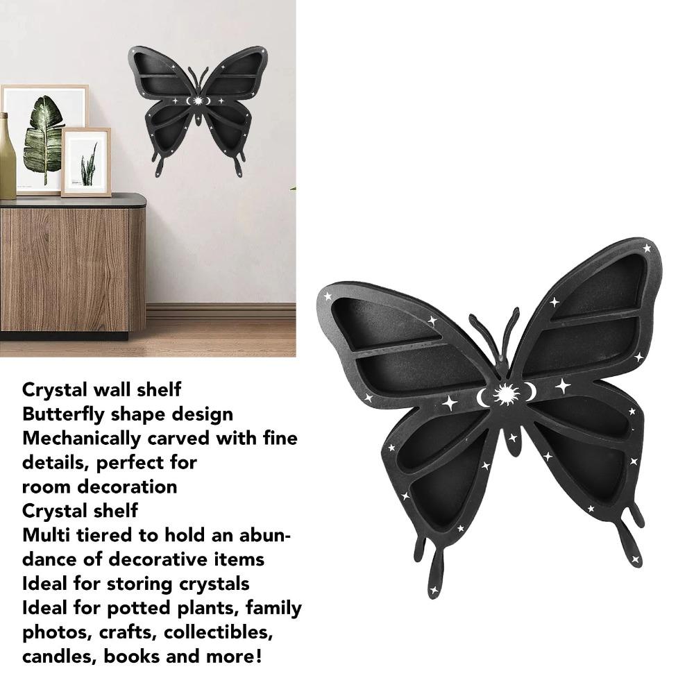 5pcs Wall Mounted Butterfly Crystal Shelf Plywood Wooden Crystal Shelf Living Room Decor