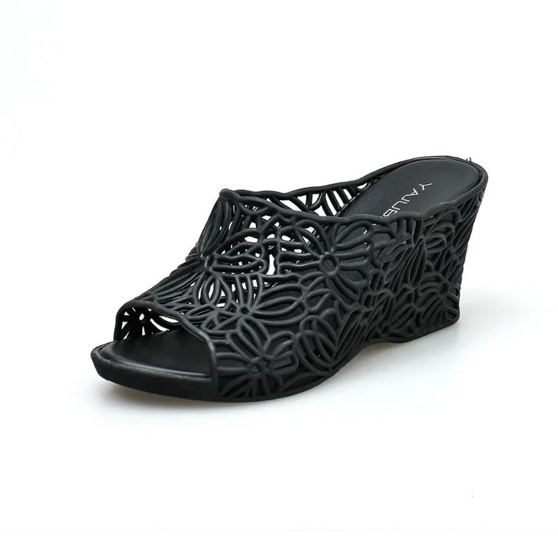 Vkwwhy High Heel Platform Hollow Jelly Slippers Women's Non Slip Plastic Wedge Sandals Fashion Outdoor Wear Thick Soles
