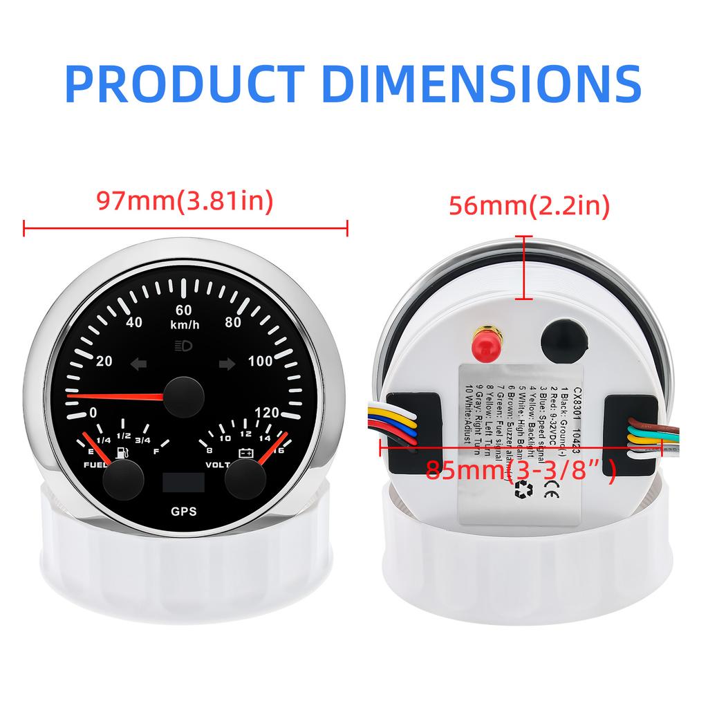 85mm 3 IN 1 Gauge 120kmh 200km/H GPS Speedometer+Fuel Level Meter+Voltmeter VOLT Speed Meter For 12V 24V Car Marine Boat Truck