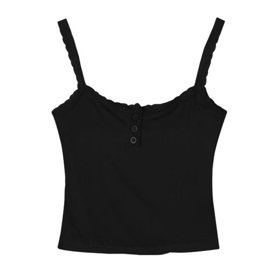 Women Sling Vest Pure Color Lace Splicing Bottom Tops with Built-in Chest Pad Soft Stretchy Camisole Work Party Vacation Wear