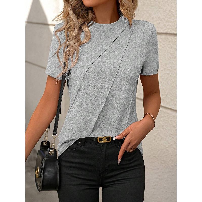 2026 Summer New Women's Solid Color Round Neck Short Sleeve Loose Casual T-Shirt