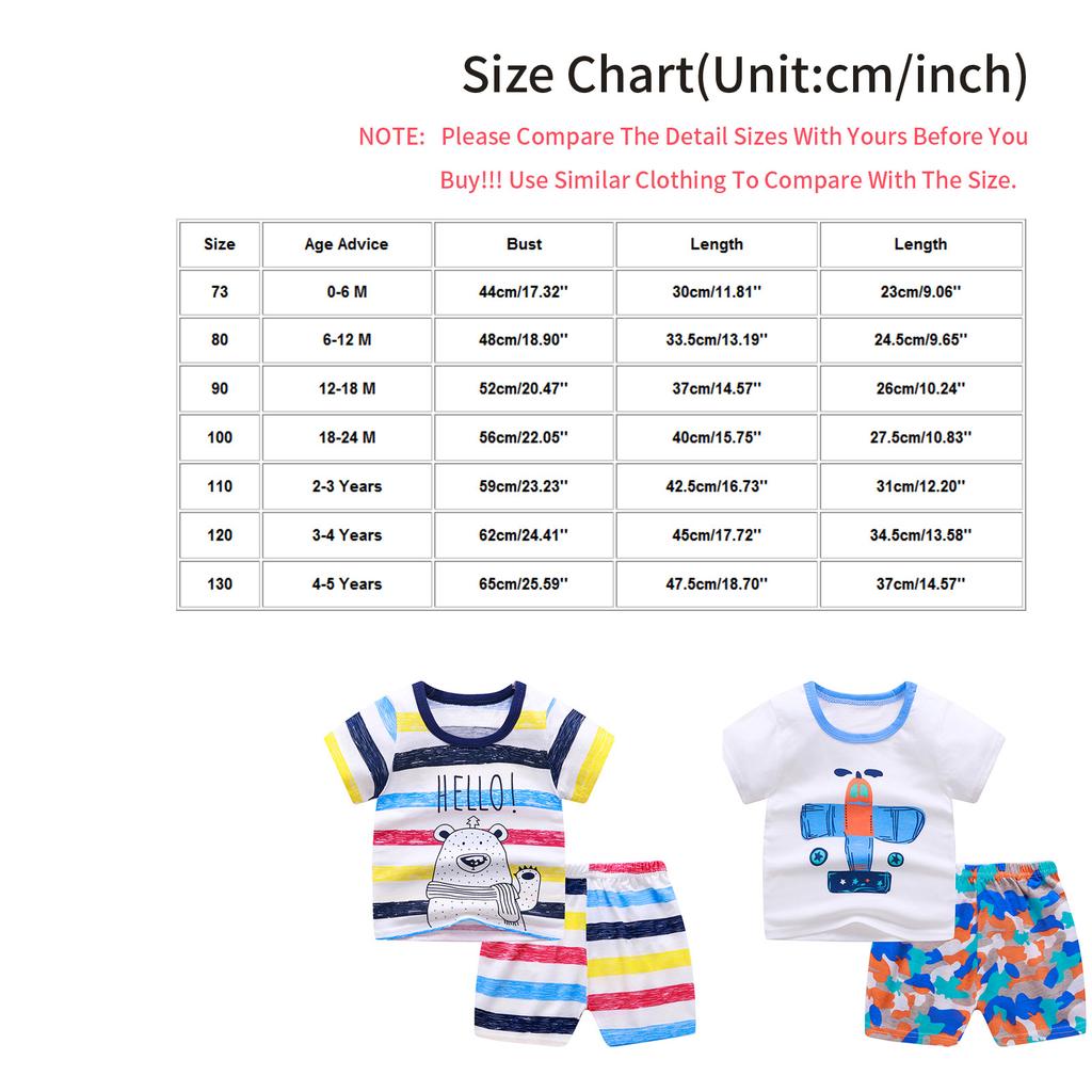 Toddler Baby Boys Girls Short Sleeve Cartoon T-Shirt+Shorts Outfits Set 0-5Y