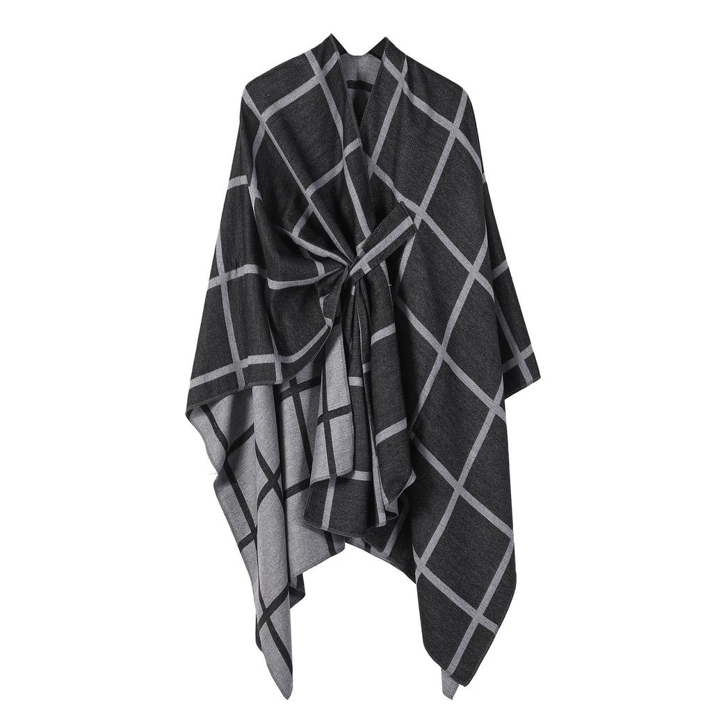 European & American Solid Color Imitation Cashmere Shawl Cape - Women's Autumn/Winter Warm Outerwear Scarf