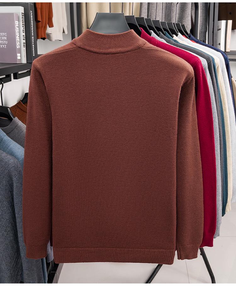 Men's Solid Color Half-Zip Sweater - Autumn/Winter Versatile Knit Base Layer with Half-High Collar