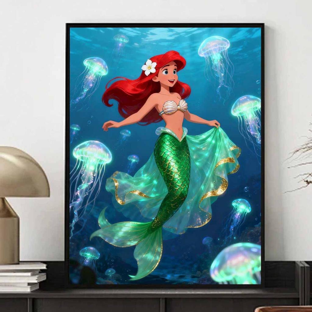 Disney Diamond Art Painting Kit Ariel Mermaid 5D Diamond Painting Dot Art Home Wall Decor