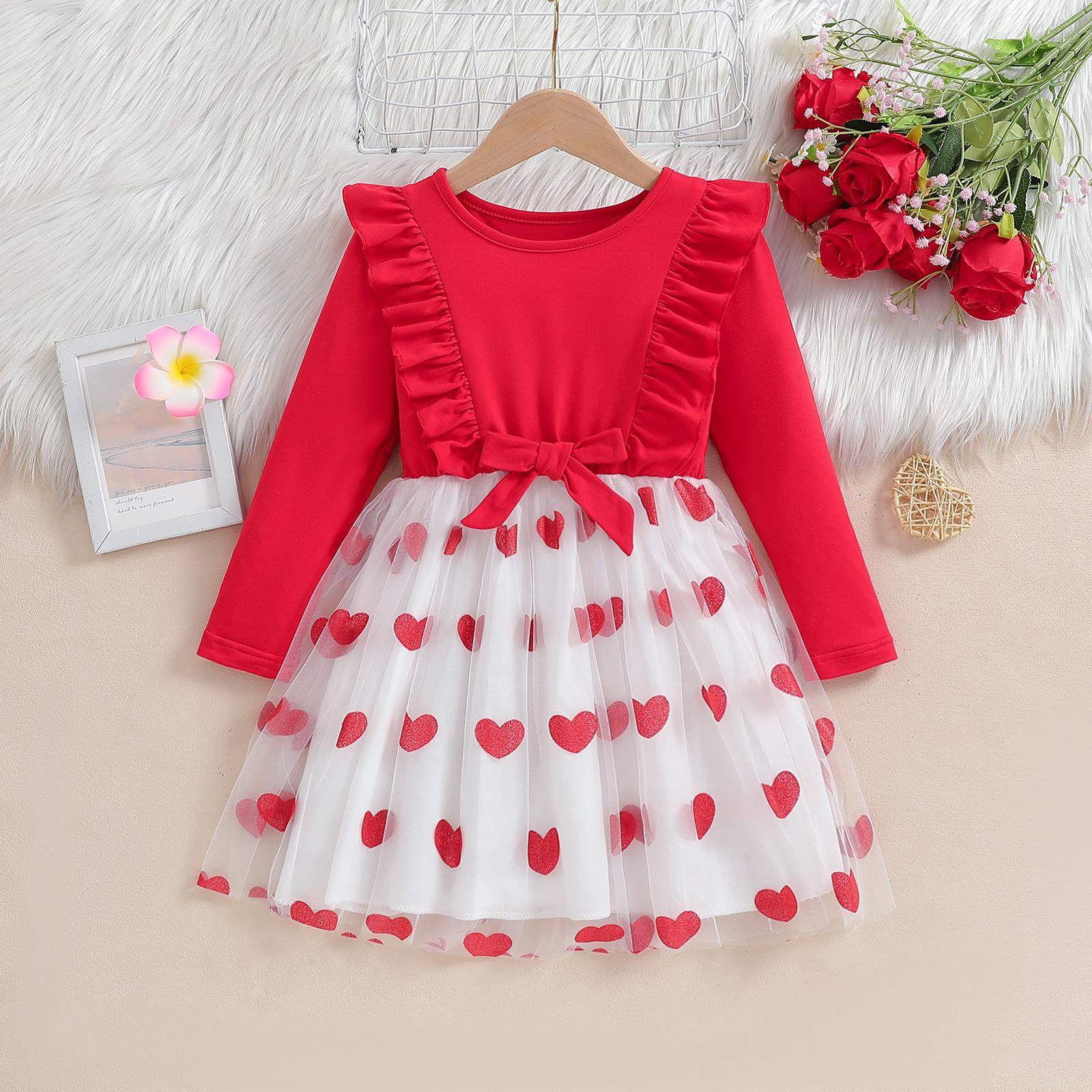 Girls Autumn Long Sleeve Tulle Princess Dress Stylish Childrens Party Dress Elegant Kids Clothing 90cm красный