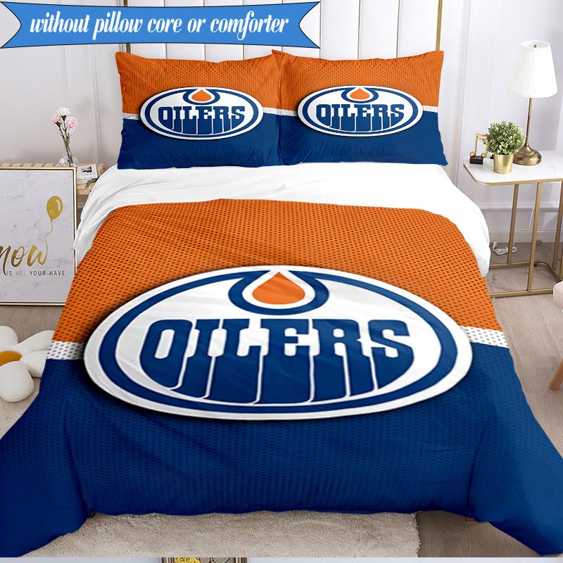 3PCS Edmonton Oilers Emblem Bedding Set,Including 1pc Duvet Cover And 2pcs Pillowcases Perfect for Bedroom, Dormitory, Fan Christmas Gift