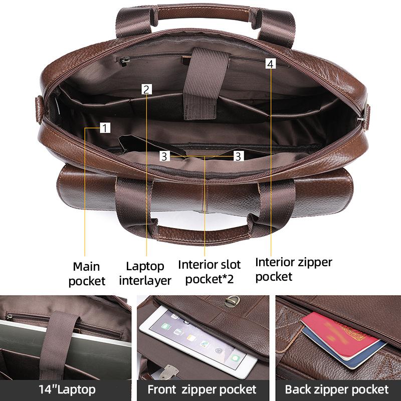 New Men's Briefcase Casual Vintage Genuine Leather Handbag Large-Capacity Business Laptop Bag Crossbody Bag