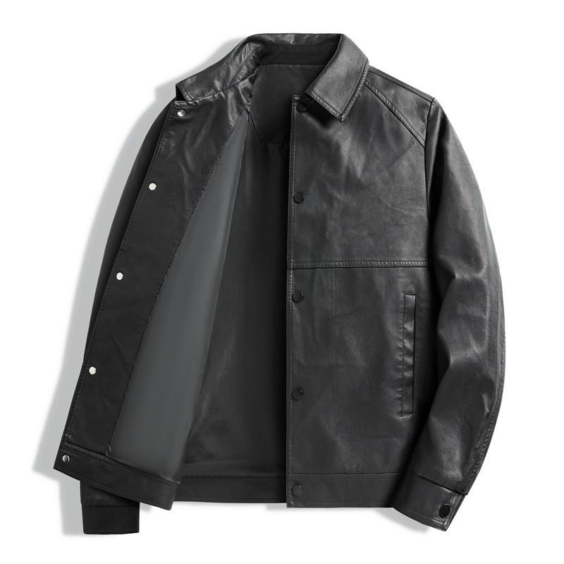 Mens Slim Fit Faux Leather Jacket Casual Outerwear With Lapel Collar Side Pockets