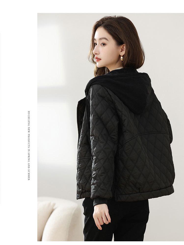 Jachetă de iarnă stil coreean argyle - Casual, ușoară, cu glugă și care subțiază.