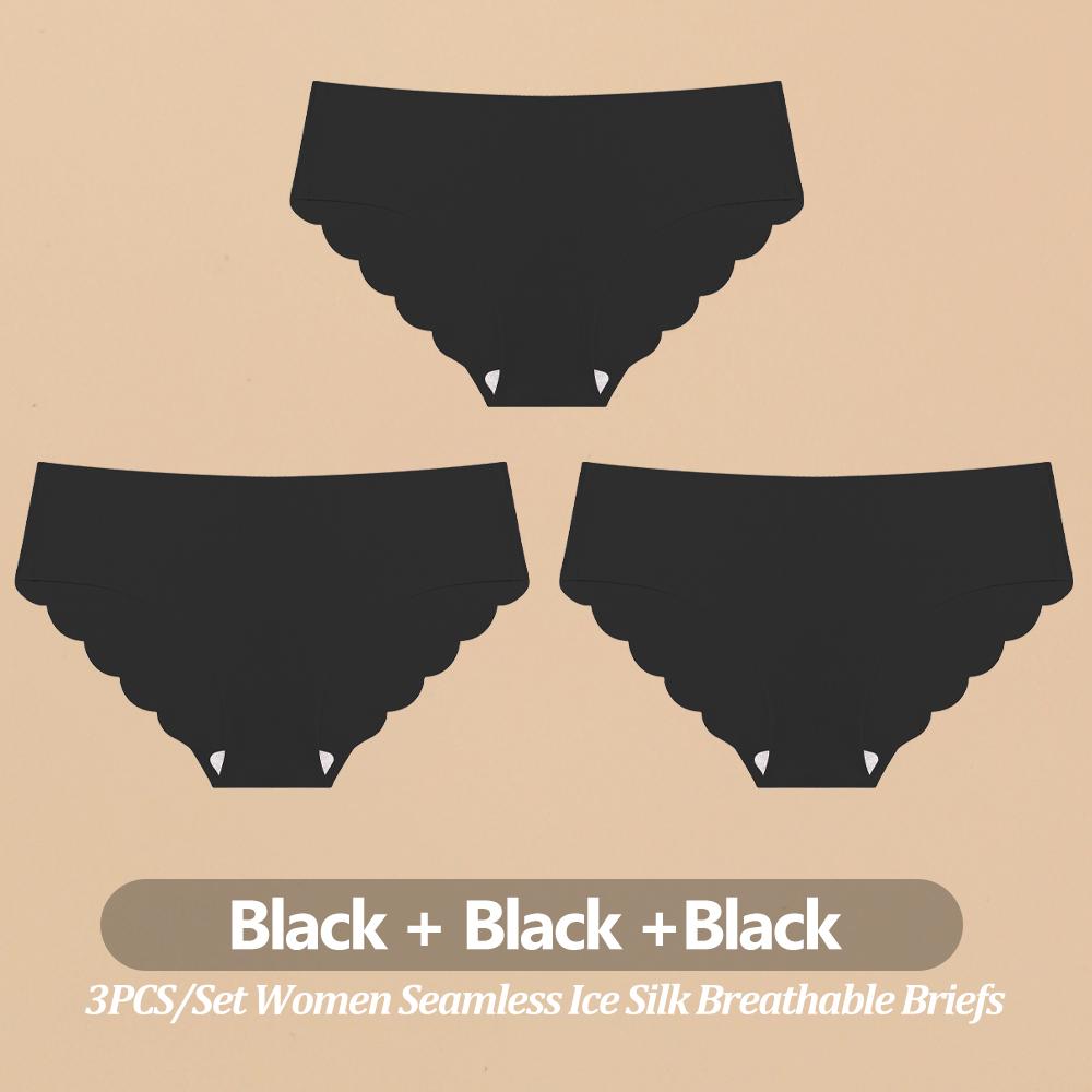 3PCS Women Seamless Panties Ultra Thin Breathable Underwear Sexy Low Waist Briefs Female Elastic Wavy Side Lingerie Uniform Co Practical Use