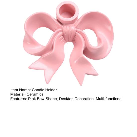 Pink Bow Ceramic Candle Holder Taper Candle Stand Candlestick Table Centerpiece Holiday Party Home Office Desktop Decoration