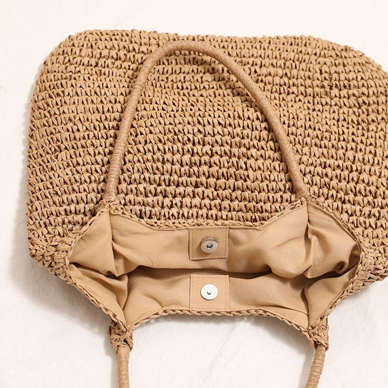 Straw Tote Bag Woven Solid Beach Bag Large Capacity Square Casual Shoulder Bag Women Handbag Bolsa Feminina