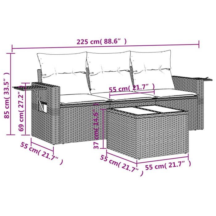 VidaXL Salon de Jardin avec Coussins 4 pcs, Canapés de Terrasse, Ensemble de Meubles de Patio, Mobilier d'Extérieur, Beige 3252206
