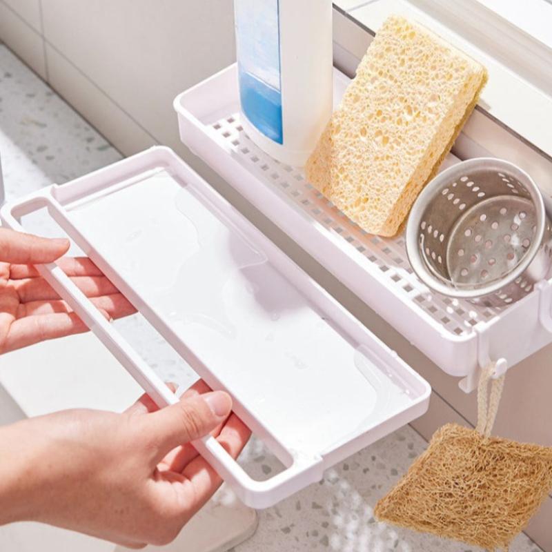 Punch‑Free Multifunctional Sink Sponge Holder Countertop Drying Rack for Dishcloth Scrubber Kitchen Household Storage Organizer