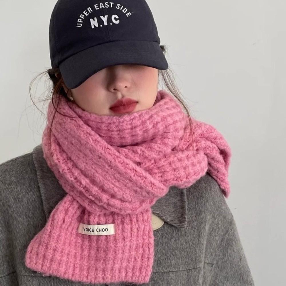 Thickened Knitted Wool Scarf Solid Color Labeling Knitted Yarn Scarf Cold Protection Warm Neck Warmer Cold Weather