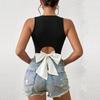 Black Sleeveless Halter Top Women's Summer Back Bow Strap Sexy Slim Vest Big Halter Top