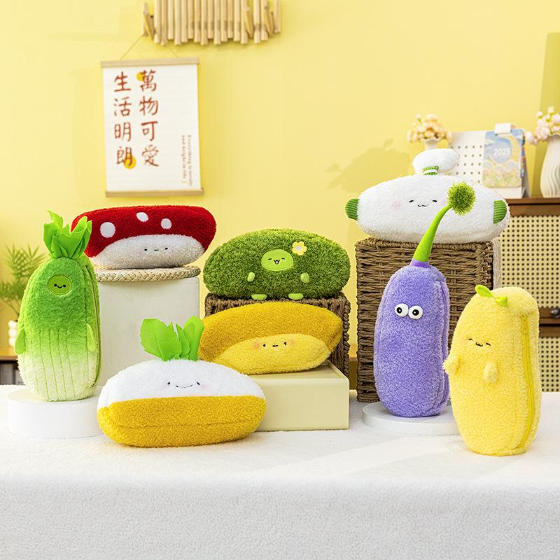 Cute Cartoon Plush Vegetable Fruit Pencil Case Cute Banana Broccoli Garlic Plush Multifunctional Large Capacity Stationery Bag
