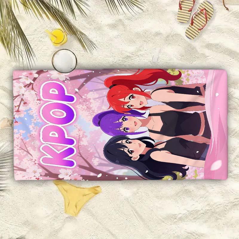 K-pop Anime Girl Group Cherry Blossom Beach Towel Microfiber Soft Quick Dry Gym Sports Towel Bath Towel for Bathroom Swimming