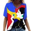 Ladies' V-neck T-shirt 3D Digital Printing Art Abstract Face Fashion Casual Trend Printed Short Sleeved Shirt