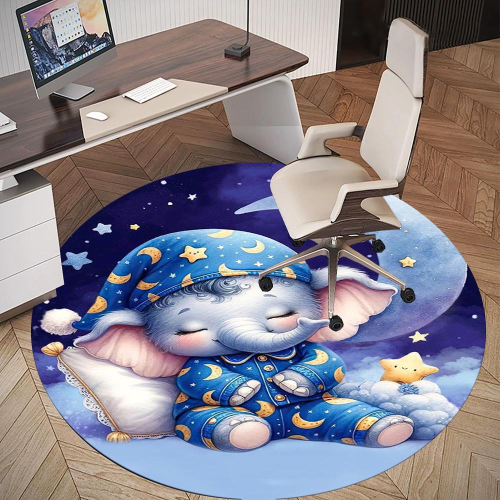 1PC Elephant Moon Star Round Chair mat Area Rug - Non-Slip, Floor Mat for Office, Bedroom, home decor Christmas Gift c0528039