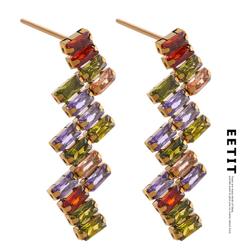 

Eetit изысканные роскошные висячие серьги из нержавеющей стали с блестящим кубическим цирконием, водонепроницаемые модные модные украшения для женщин