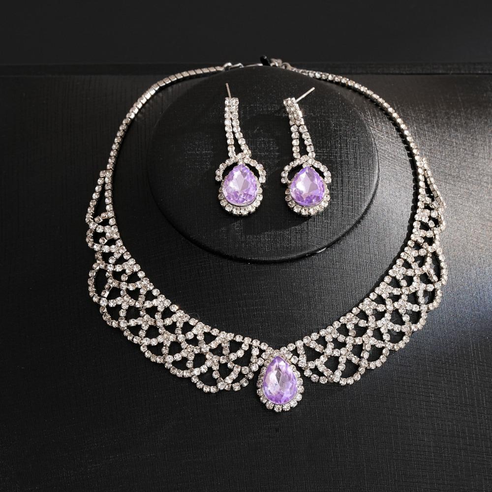 Exquisite Necklace Earrings Set Shining Crystal Necklace Set Bridal Rhinestone Jewelry Set  Women