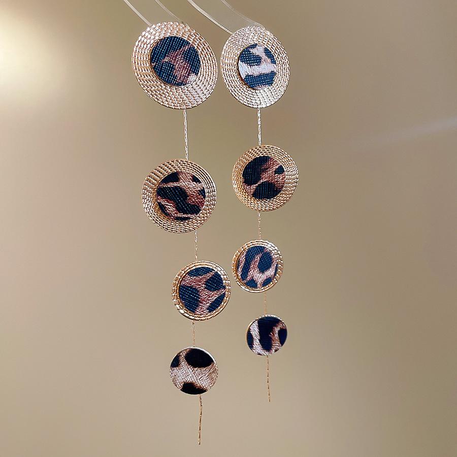 Silbernadel Harzleder Leopardenmuster Geometrisch Rund Blume Ohrringe Herbst und Winter Stecker Nische High-End Ohrringe Frauen