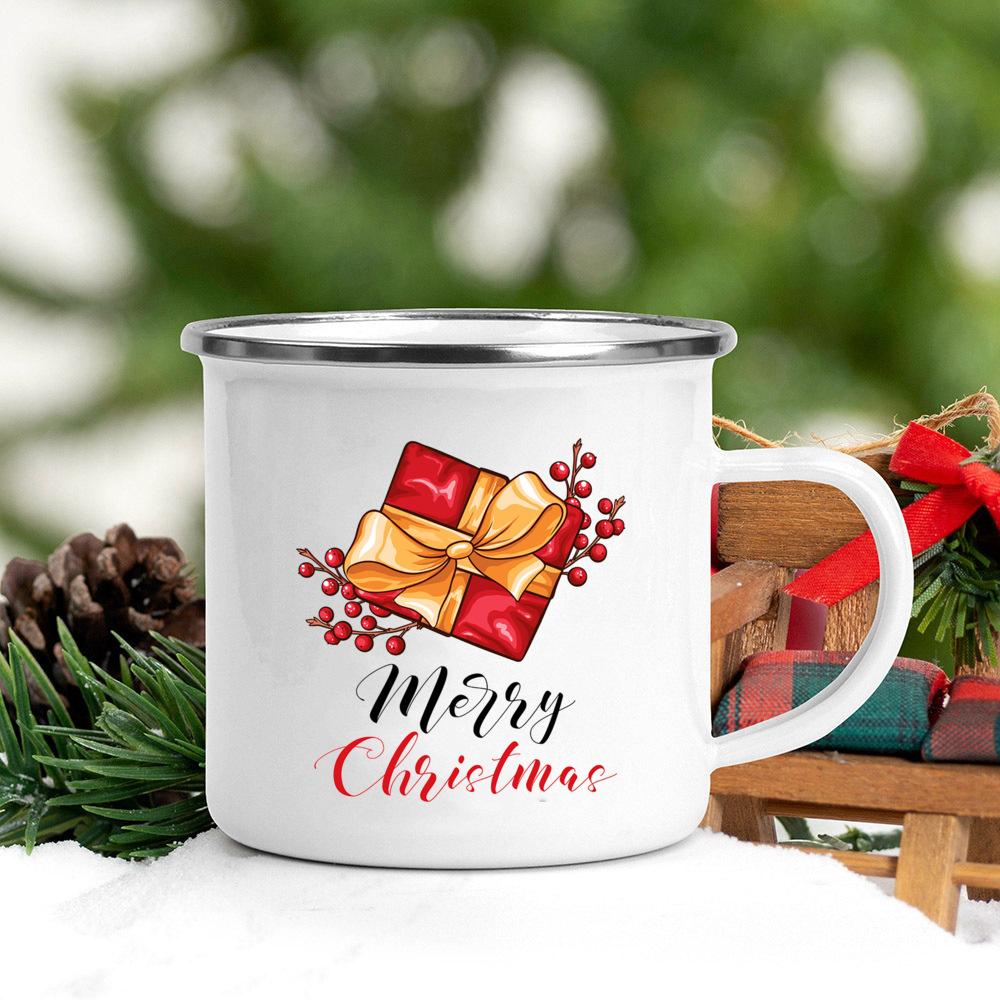 Holly Deer Print Mug Drink Juice Coffee Mugs Kids Enamel Milk Oat Mugs Merry Christmas Cups Home Party Decoration Xmas Eve Gift