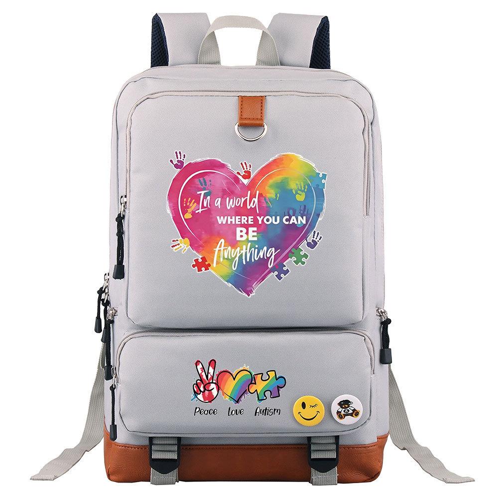 Autism Awareness LOVE Puzzle Print Back To School Backpack Casual Daypack Large Capacity Student Bookbag for Boys Girls Travel
