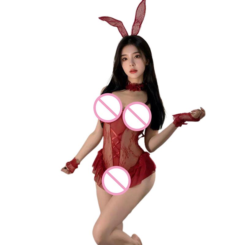 Sexy Lingerie Open Crotch Women Nightgown Uniform Lace Mesh Sling Backless Bodysuit
