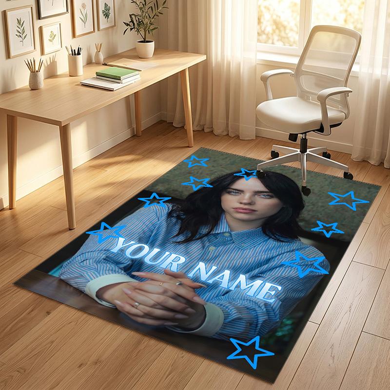 Personalized Crystal Velvet Carpet,Billie Eilish Custom Printed Name, Plush Area Rug For Home Indoor Decor