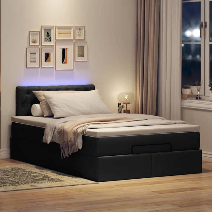 VidaXL Ottoman Bed with Mattress Black 120x200 Cm Fabric, Bed, Upholstered Bed, Double Ottoman Bed, Bed with Storage 3312383