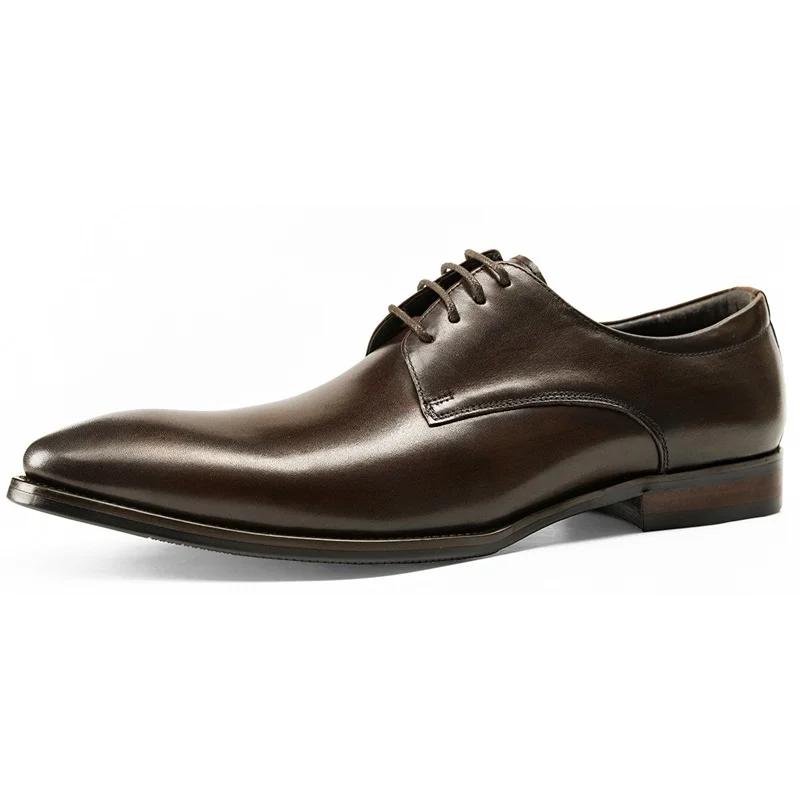 fashion Fashion Pointed Handmade Shoes New Business Casual Leather Derby Shoes for Men's British Lace up Cowhide Formal Wedding Shoes