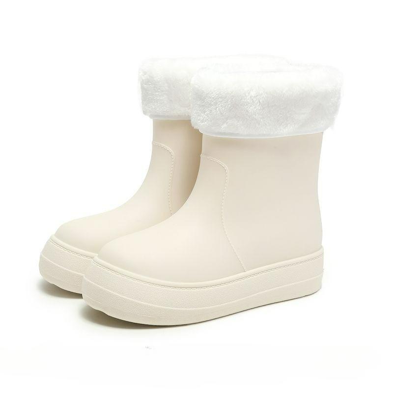 Plus velvet warm rain boots women's mid-tube non-slip rain boots wear-resistant waterproof snow boots women's detachable cotton sleeve