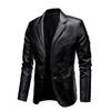 Mens PU Leather Jacket With Notched Lapel Casual Slim Fit Blazer Style Outerwear