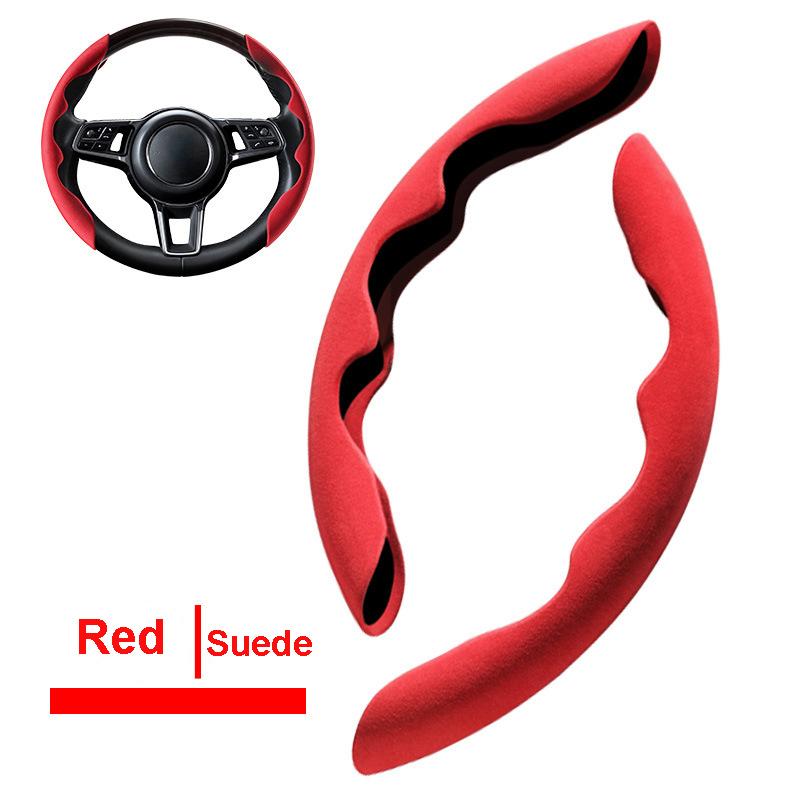 2Pcs Car Steering Wheel Cover Antiskid Four Seasons Universal Carbon Fiber Silicone Suede Protective Decorative