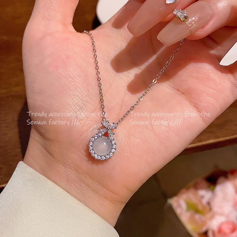 Delicate opal pendant necklace femininity zircon titanium steel clavicle chain new accessories