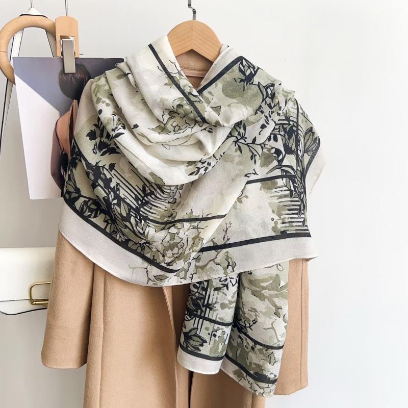 New Chinese Style Oil Painting Flower Scarf Long Silk Scarf For Travel Sun Protection