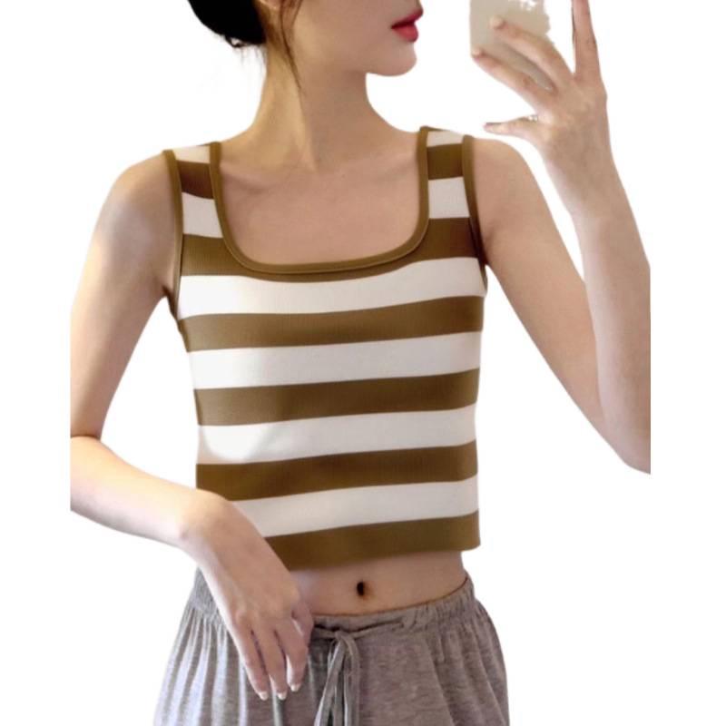 Korean Style Color Block Sleeveless Cropped Tank Top