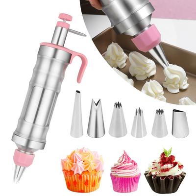 Zestaw strzykawek do deserów ze stali nierdzewnej Końcówki do dekoracji lukrem Zestaw Końcówek Pistolet do dekoracji lukrem Kubek Narzędzia do robienia babeczek i ciasteczek Narzędzia do dekorowania ciast