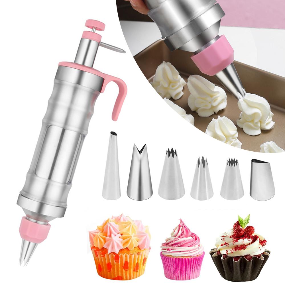 Stainless Steel Dessert Syringe Set Frosting Piping Nozzles Kit Icing Decoration Gun Cupcake Cookie Making Cake Decorating Tools