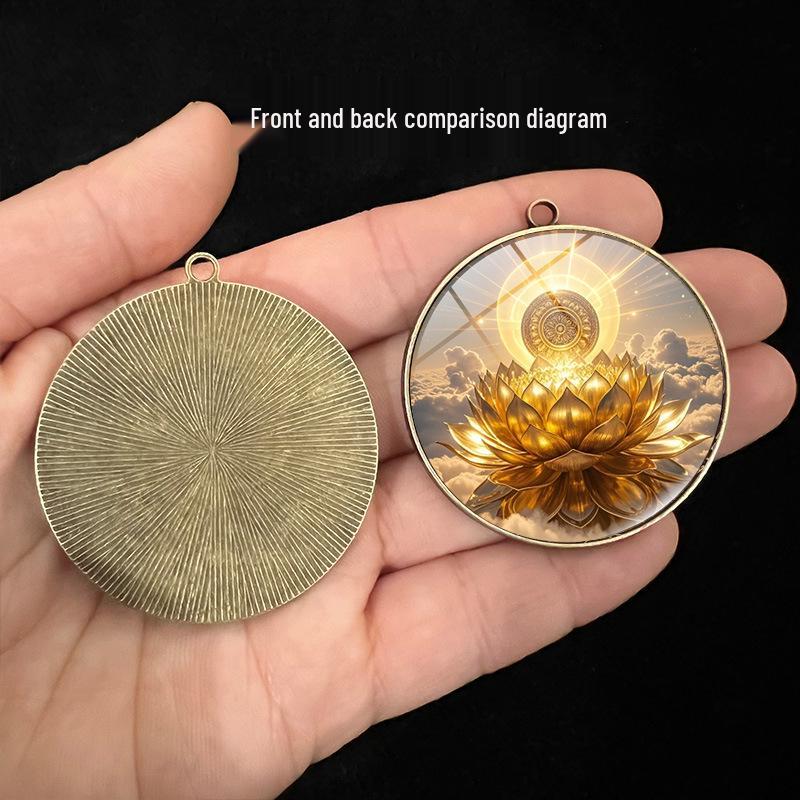 4cm Antique Bronze Sunlight Golden Lotus Pendant with Turquoise Gem