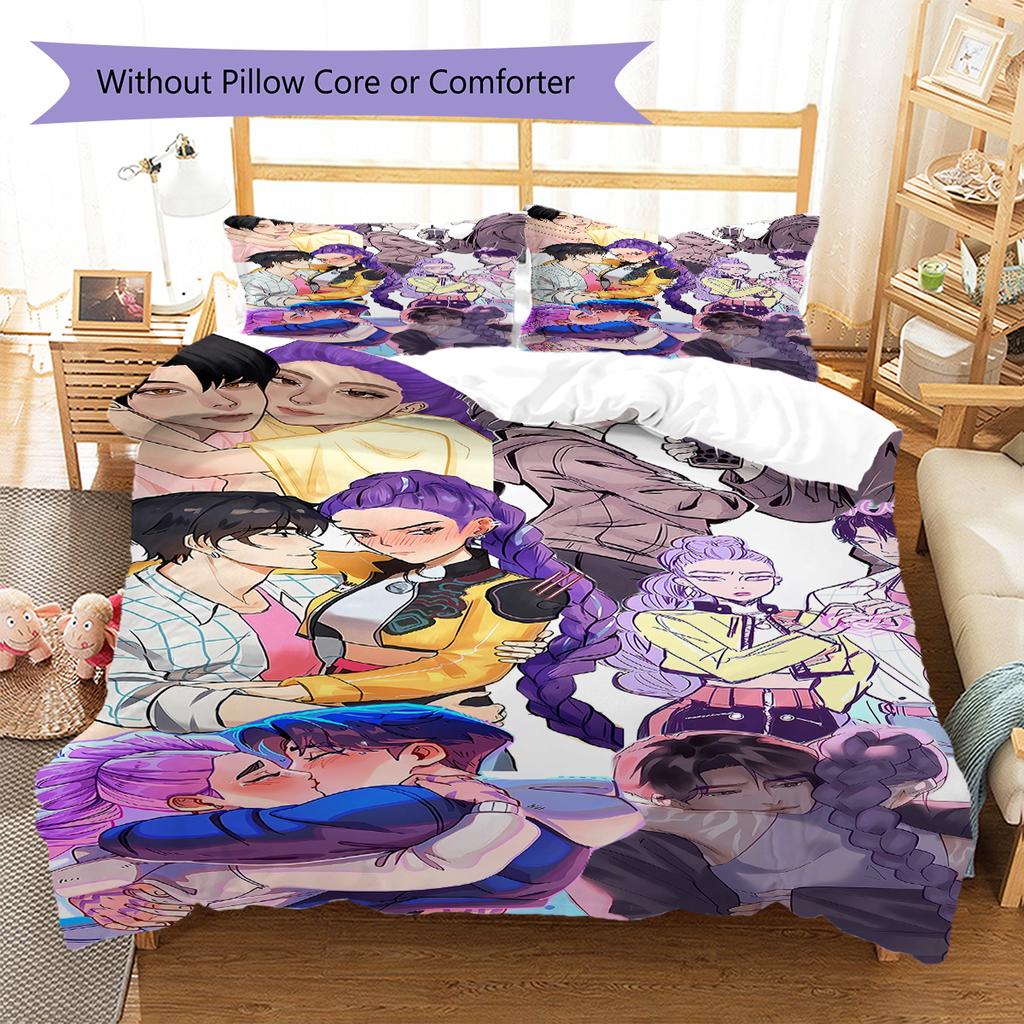 Pościel z wzorem Łowców Demonów K-pop, Zestaw kołdry Poszewka na kołdrę Poszewka na poduszkę Domowy prezent urodzinowy (1 * poszwa na kołdrę + 2 * poszewki na poduszki, bez rdzenia)