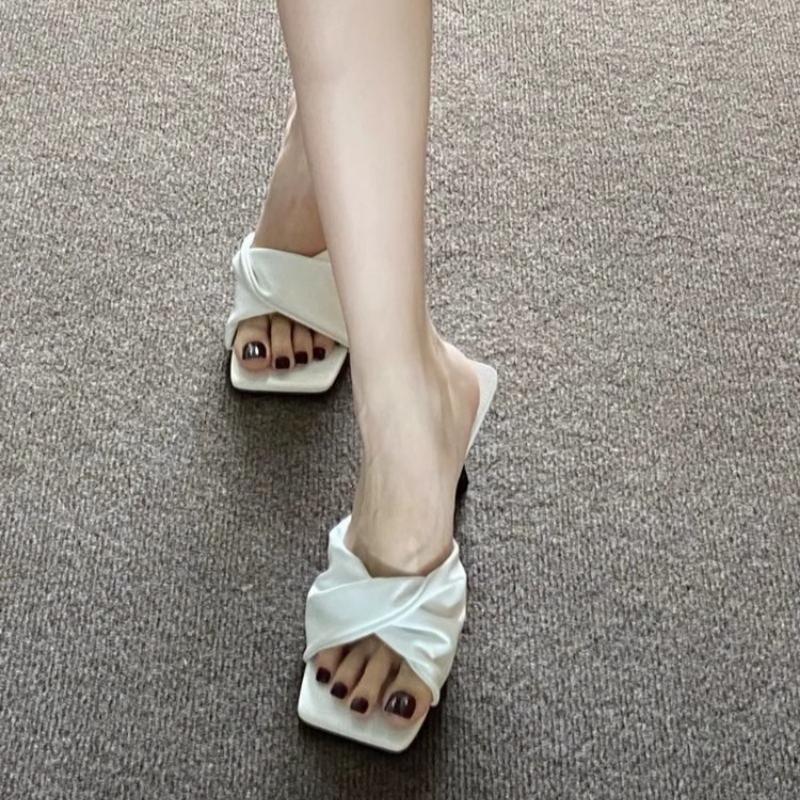 2025 Sexy Pointed Toe Mule High Heels Women Slipper Fashion Mixed Color Slip On Slides Summer Party Stripper Sandal Shoes