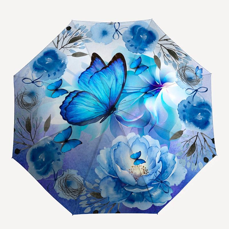 

1pc Blue Butterfly Flowers Umbrella with Plastic Handle,Compact & Stylish,Suitable for All Seasons YS331076
